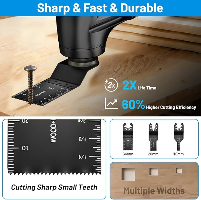 Oscillating Multi Tool Blade Kit 22PCS, Oscillating Tool Blades with Sandpaper, Multitool Blades Kits for Wood Metal Plastics