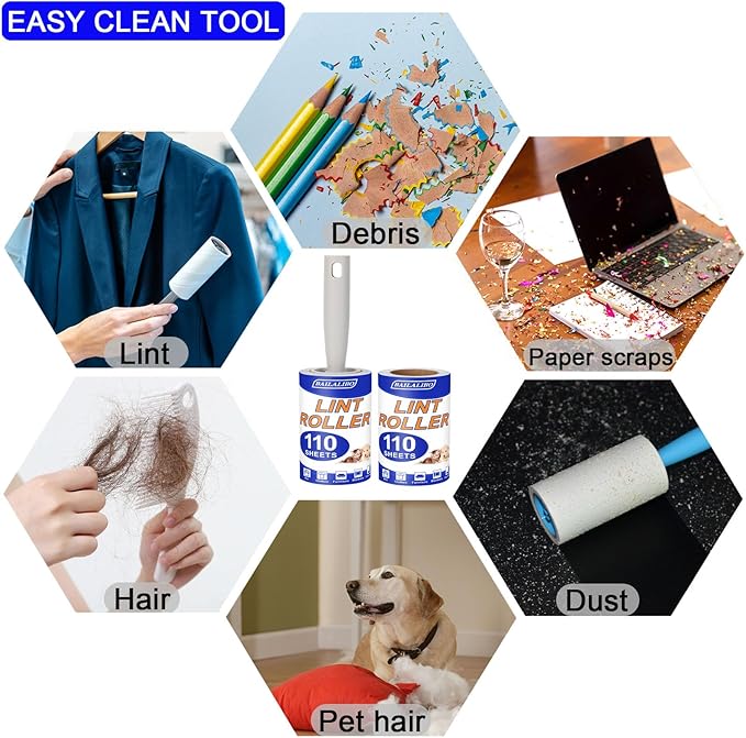 Lint Rollers for Pet Hair Extra Sticky, 220 Sheets Mega Value Set, Lint Remover for Clothes, Couch, Carpet, Dog & Cat, Furniture, Mini Travel Refills, for Daily Cleaning Tool