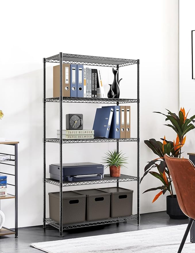 Simple Deluxe 5-Tier Heavy Duty Storage Shelving Unit, 1250 Lbs Loading Capacity, 29.92" W x 13.98" D x 61.02" H, Black
