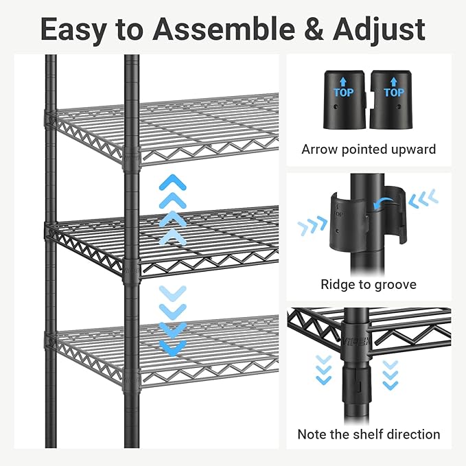 VIPEK V2 Heavy Duty Clothes Rack, Portable Metal Clothing Racks with 4 Tiers Adjustable Wire Shelving & 3 Hanging Rods, Freestanding Wardrobe Portable Closet Rack, Max Load 700LBS, Black