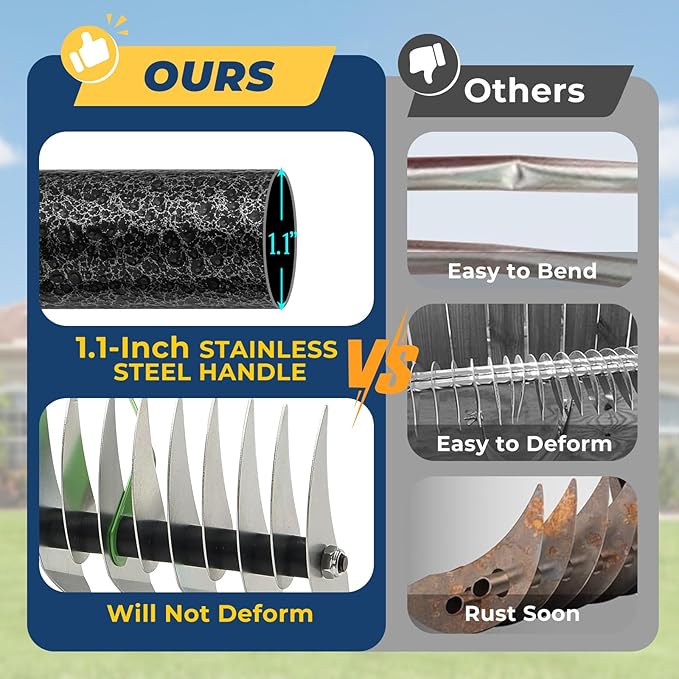 Thatch Rake & Garden Rake 70" – 13" Narrow Dual-Sided Sharp Steel Tines, Adjustable Handle, Lightweight & Reversible Head for Precision Lawn Care, Debris Removal and Soil Leveling