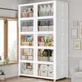 600Qt Stackable Storage Bins with Lid and Wheels, 150Gal Plastic Closet Organizer and Storage Drawer, Large Collapsible Storage Box Cabinet with Clear Door for Home Kitchen Office, 5Pack White