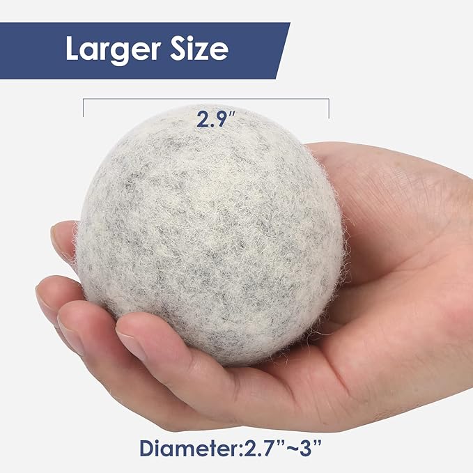 Wool Dryer Balls Handmade 3 Pack XL,Organic Laundry Dryer Balls,100% New Zealand Wool Natural Fabric Softener,Reusable 1000 Loads,Wrinkles Free, Shorten Drying Time,Baby Safe (3 Pack XL,Gray)