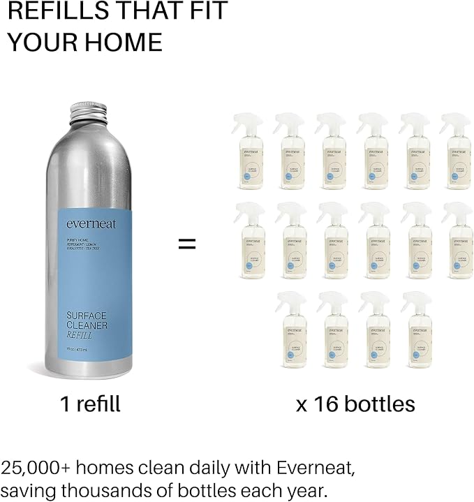 Everneat Surface Cleaner Concentrate (Refill) Purify/ 16 Refills (16oz) | Aluminum Bottle…