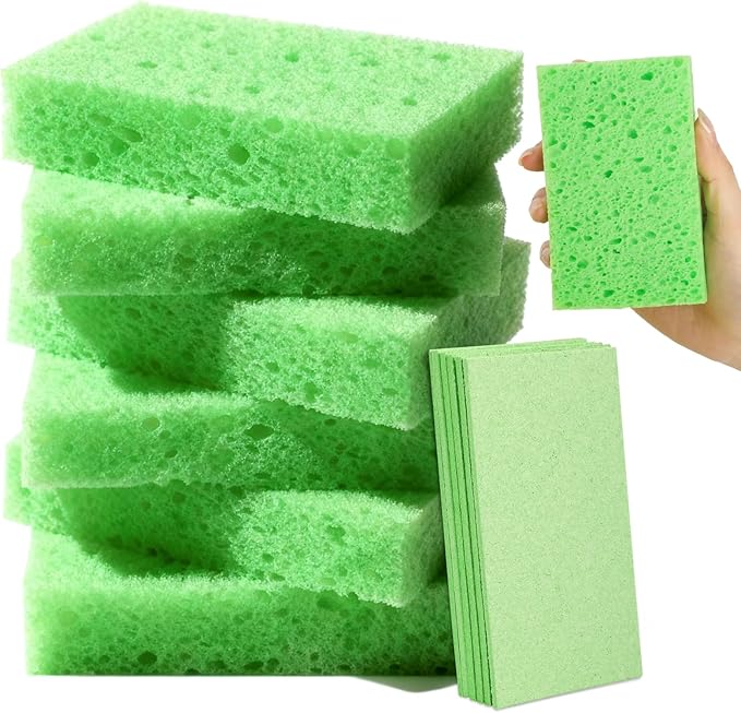 6 Pcs Kitchen Sponges for Dishes Cleaning, Non Scratch for Non Stick Cookware, Compressed Natural Cellulose Sponges, Dish Washing Scrubbers, Scrubbing Pads for Household, Bathroom (Green)