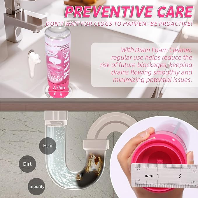 Foaming Drain Cleaner, Sink Cleaner and Deodorizer, Drain Clog Remover for Kitchen Sinks,Bathroom Drains, Washbasin