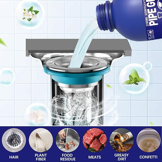 PIPE GEL Professional Drain Cleaner for Kitchen Sink, Strong Drain Opener, Unclog Shower Tub Drains, 300G, All Pipe Materials