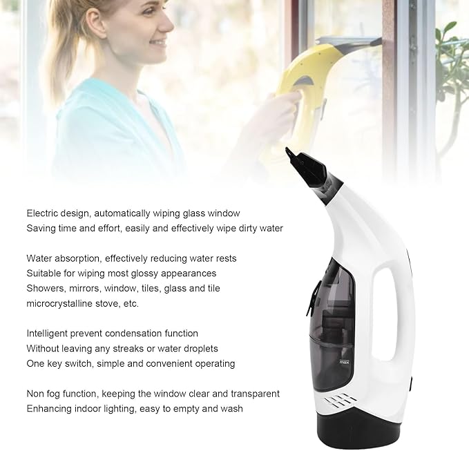 Focket Power Window Vacuum Overcharger,Rechargeable Cordless Window Cleaner with 2200MAh Battery,for Shower Glass Countertop Mirrors.(US PLUG 100-240V)