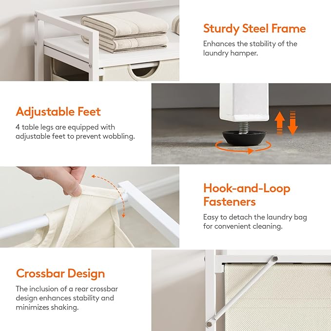 Lifewit Laundry Hamper 4 Section, 168L Pull out Laundry Clothes Basket Organizer with Large Top Shelf and 4 Removable Bags and Handles for Laundry Room Bedroom Bathroom, White with A Shelf