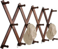 SCUNDA 16 inch High Accordion Wall Hanger with 14 Hooks, Wooden Wall Expandable Coat Rack for Coat, Hats, Baseball Caps, Coffee Mug, Jewelry