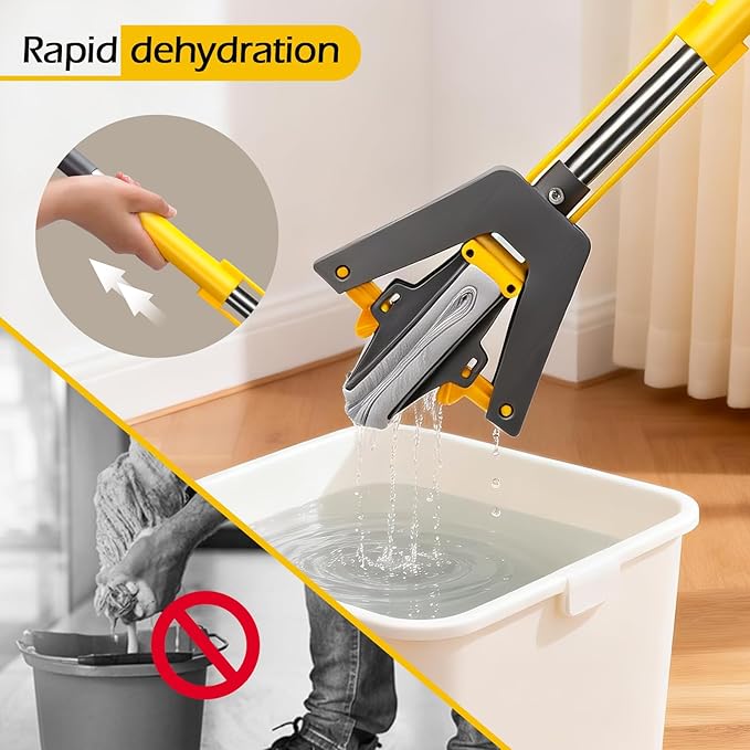 MASTERTOP Sponge Mop, Self Squeeze Mop with 3 PVA Absorbent Mop Refills, Roller Sponge Mop with 52'' Stainless Steel Handle for Kitchen Bathroom Office Hardwood Laminate Floor Cleaning