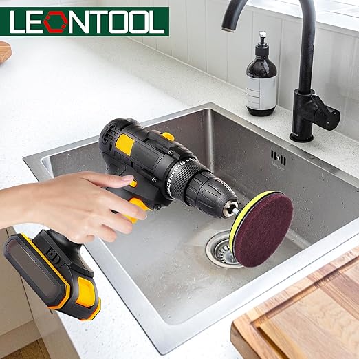 4 Inches Drill Powered Brush Tile Scrubber Scouring Pads Cleaning Kit, Disc Pad Holder with 6 Scrubbing Pads Abrasive Buffing Pads for Kitchen, Bathroom, Grout, Carpet, Tub, Grill, Tile
