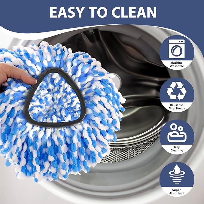 Spin Mop Replacement Set, Includes 2 Mop Head Replacement, 1 Mop Handle (30-58in Adjustable 4-Section Pole), 1 Spin Base