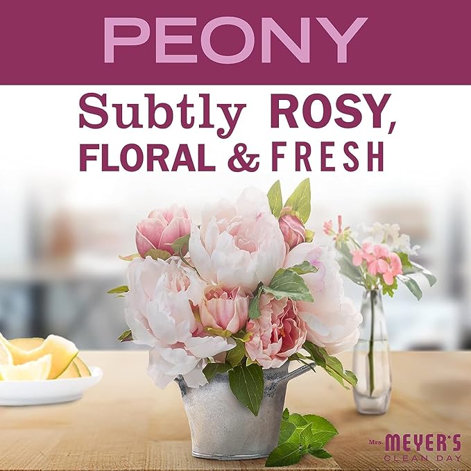 Mrs. MEYER'S Variety, 1 Room Freshener, 8 OZ, 1 Liquid Dish Soap, 16 OZ, 1 Liquid Hand Soap,12.5 OZ, 1 Multi-Surface Cleaner 16 OZ, 1 CT (Peony)