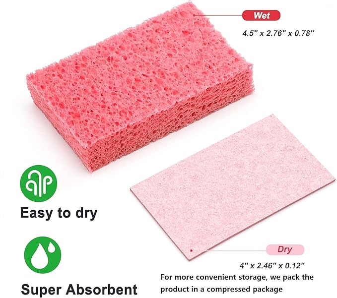 Cellulose Sponges,Heavy Duty Scrub Kitchen Sponge,Clean Tough Messes Without Scratching Sponges Kitchen Yellow (6 Pack)