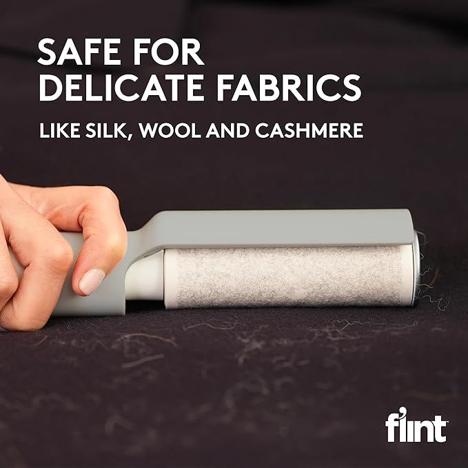 Flint Plus Retractable Lint Remover & Pet Hair Roller for Clothes – Refillable & Reusable Lint Roller with 70 Extra Sticky Tear-Off Sheets – Value Pack, Light Grey