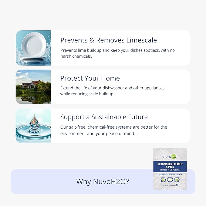 NuvoH2O CitraCharge Dishwasher Cleaner Packs – Removes Limescale, Hard Water Spots & Calcium Deposits, All-Natural Citrus Formula, Safe for Dishwashers & Appliances
