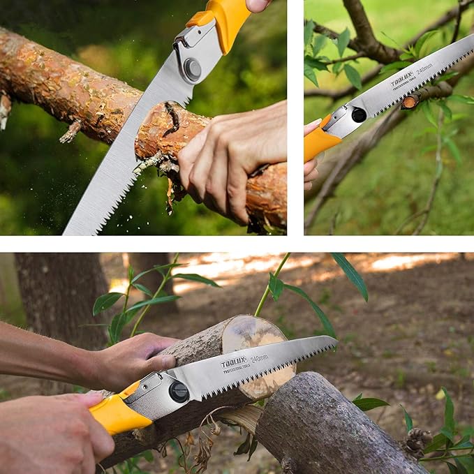 Toolux Folding Saw,9.45 Inch Hand Saws for Wood Camping, Large Dry Wood Pruning Saws With Hard Teeth, Quality SK-5 Steel Compact Design with Non-Slip Ergonomic Handle for Outdoor Use,9.45Inch-Yellow