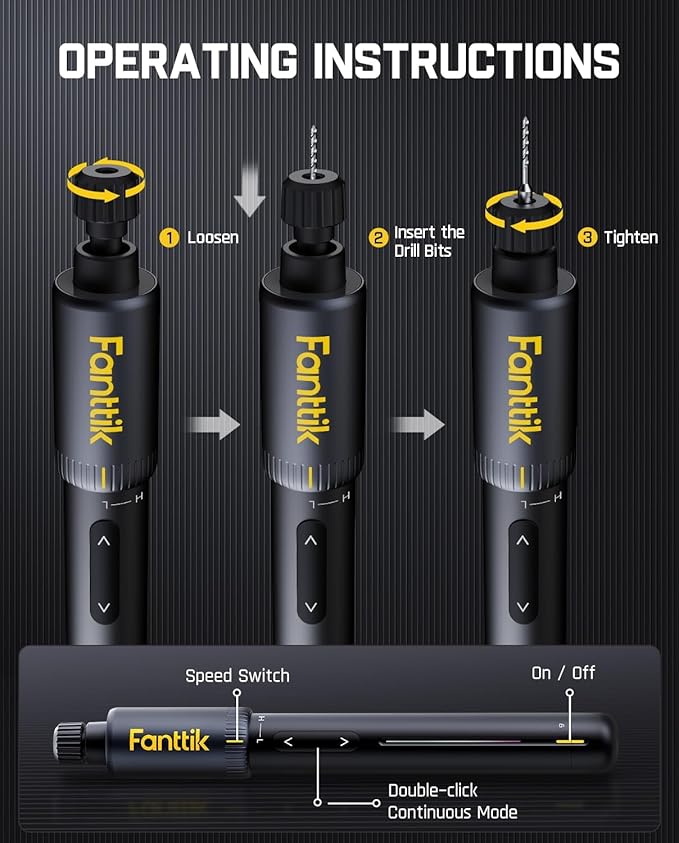 Fanttik K2 Nano Power Drill, Hand Drills, 20 Bits, 800mAh Rechargeable, Tool Kit for DIY Projects, Shells, Plastic, Jewelry, PCB, Aluminum Plate