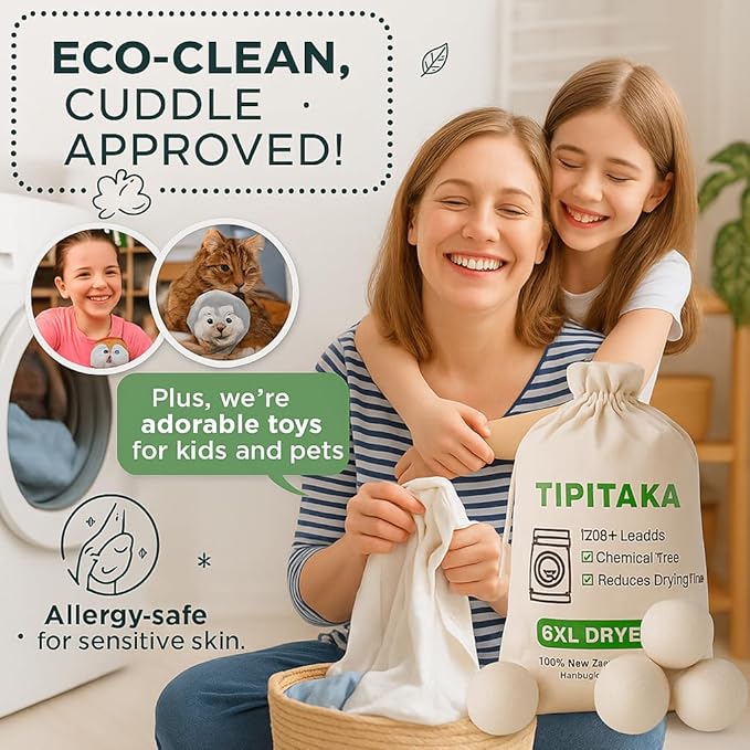 Laundry Wool Dryer Balls | Natural Fabric Softener – Reusable, Eco-Friendly, Reduces Drying Time – Wool Balls Replaces Dryer Sheets - 3 XL Pack - Laundry Balls for Dryer (3 Pack)