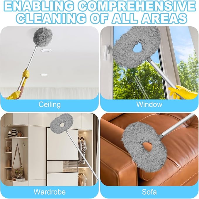 Eunice 7FT Ceiling Fan Duster with Extension Pole, Adjustable and Removable Fan Cleaner Blade for High Ceiling, Window Door Furniture (Blue)