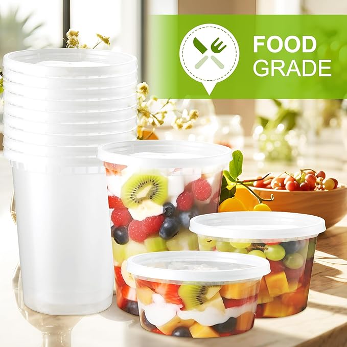 NEEBAKE 100 Set 8 oz Deli-Containers-with-Lids-Airtight-Plastic-Food-Storage-Containers-with-Lids-Soup-Slime-Overnight-Oat-To-Go-Containers