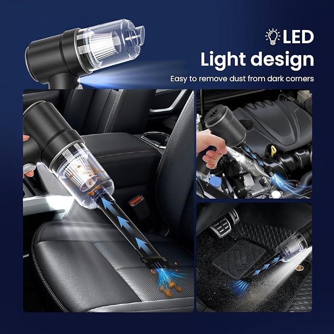VIMALIFE 10000Pa Cordless Car Vacuum Cleaner & Air Duster, Powerful Handheld Auto Vacuum, 42000RPM Motor, LED Light, Type-C Fast Charge, Washable Filter, 5 Multi-Nozzles for Home, Car, Pet Hair, Black