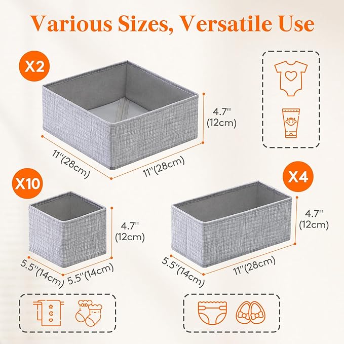 Lifewit Nursery Drawer Organizer for Clothes 16 Pack, Certified Child-safe Dresser Drawer Divider Storage Bins, Foldable Clothing Storage Basket for Baby Clothes/Underwear/Sock/Diaper in Closet