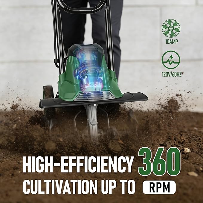 14-Inch Electric Tiller Cultivator, LAZYLAND 10A 360RPM Corded Rototiller with 8.7-Inch Tillling Depth, 4X4 Steel Tines for Garden/Lawn/Yard/Soil Aeration/Soil Cultivation