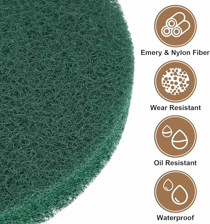 HARFINGTON 24pcs Scrubber Scouring Pads 180 Grits 5 Inch Drill Power Brush Hoop and Loop Surface Conditioning Disc Drill Scuffing Disc Scrub Pads for Home Kitchen Cleaning, Green