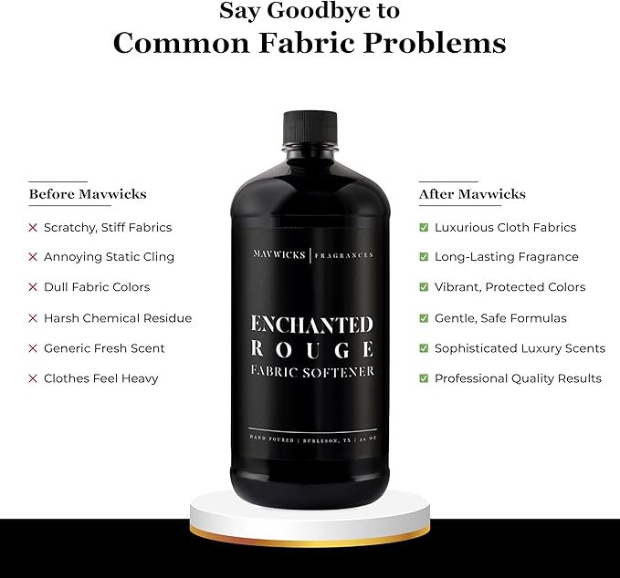 Mavwicks Fragrances - Luxury Scented Liquid Fabric Softener (Enchanted Rouge) 32 Oz – Crafted with Clean Ingredients – Reduces Static, and Softens Clothes – Safe for All Fabrics and Skin