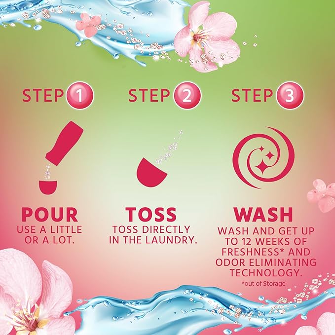 Purex Crystals In-Wash Scent Booster, Fresh Cherry Blossom, 21 oz (Pack of 4), Long-Lasting Freshness & Odor Elimination Technology