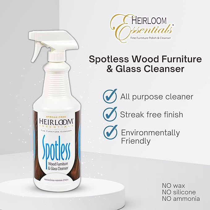 Heirloom Essentials Spotless Multisurface Cleaner Spray - Wood Cleaner Spray - Wood Furniture Cleaner & Glass Cleaner - Natural Window Cleaning Spray - Natural Wood Cleaner & Other Surfaces (32 oz)