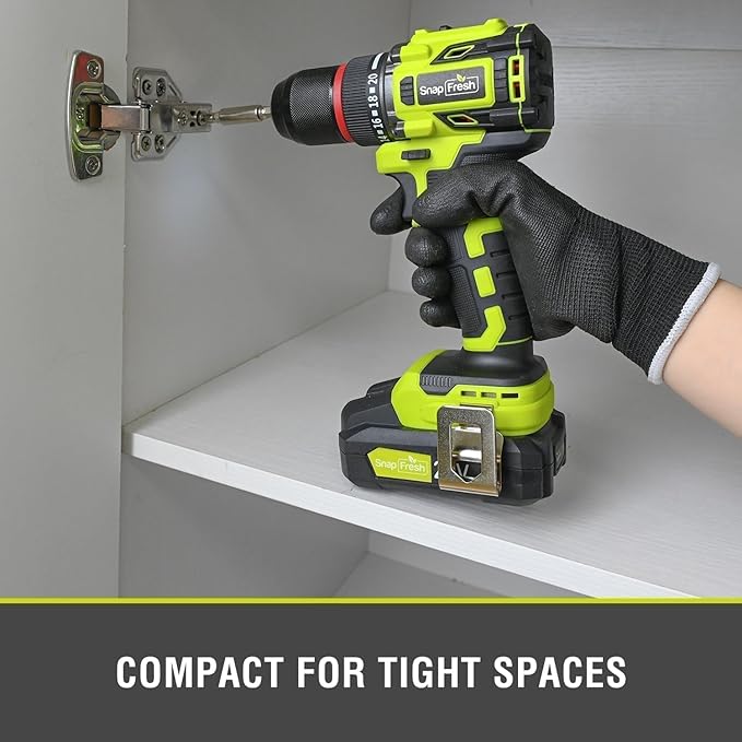 SnapFresh 20V Cordless Brushless Drill Driver, 1/2" Compact Power Drill Set with 500 in-lbs Torque, 20+1 Clutch & 2 Variable Speeds, LED, 2.0Ah Battery & Fast Charger, Electric Tool Kit for Home & DIY