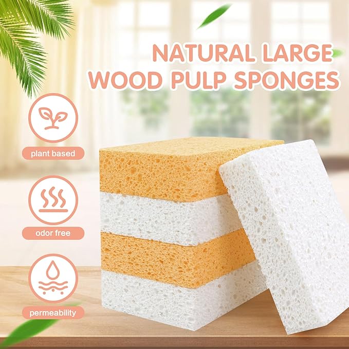 Extra Large Dish Sponges Kitchen for Cleaning, Natural Cellulose Sponges Reusable and Biodegradable, Non Scratch Sponge for Cleaning Household Use (2-Pack)