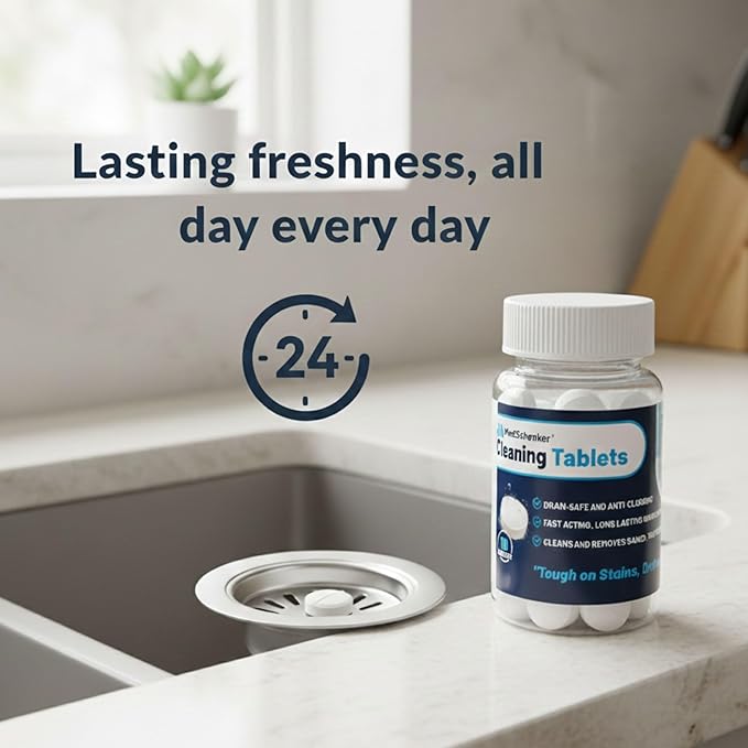 Drain, Toilet & Garbage Disposal Cleaning Tablets (10ct) – Powerful Deodorizing & Cleaning Tablets for Kitchen Sinks, Showers & Bathroom Drains – Non-Corrosive & Safe for Septic Systems