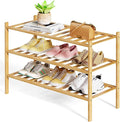 Kitsure Bamboo Wooden Shoe Rack for Closet - Stackable Shoe Organizer with Modular Structure, Space-Saving Shoe Shelf for Entryway, Living Room, Bedroom, 26.8" x 11" x 18.9", Natural