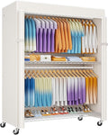 ULIFHOME P8C Max Heavy Duty Clothes Rack（With Extended Width Design） Rolling Clothing Racks for Hanging Clothes with Lockable Wheels，51.2"W x 15.8"D x 80.5"H，Load 700LBS，White Rack with White Cover