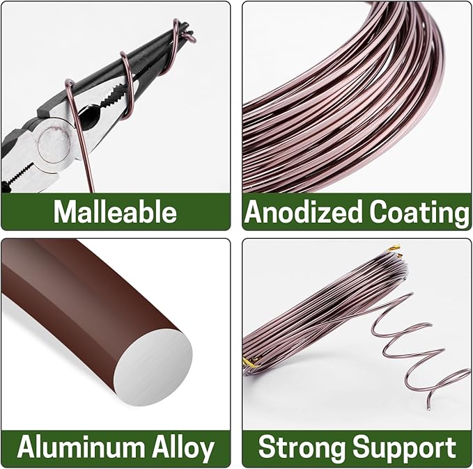 Bonsai Training Wire Set of 4, Total 128 Feet (32 Feet Each Size) 3 Size - 1.0MM, 1.5MM, 2.0MM, Corrosion and Rust Resistant (with Bonsai Wire Cutter)
