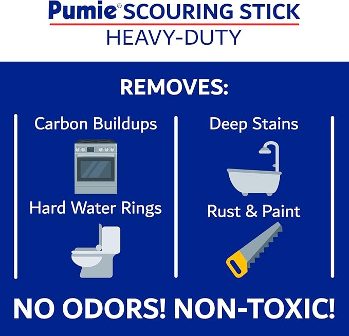 PUMIE Extra Large Pumice Scouring Stick, 2x Larger Than Regular Stick, Heavy Duty Pumice Cleaning Stone for Tough Kitchen Stains, Toilet Bowls & Rings, Extra Large Pumice Cleaning Bar for Rust & Pain