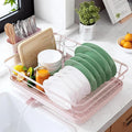 Kitsure Dish Drying Rack for Kitchen Counter, Stainless Steel Sink Organization and Storage Essentials with Cutlery Holder, Home and Appartment Decor, 12''W x 15.5''L, Pink