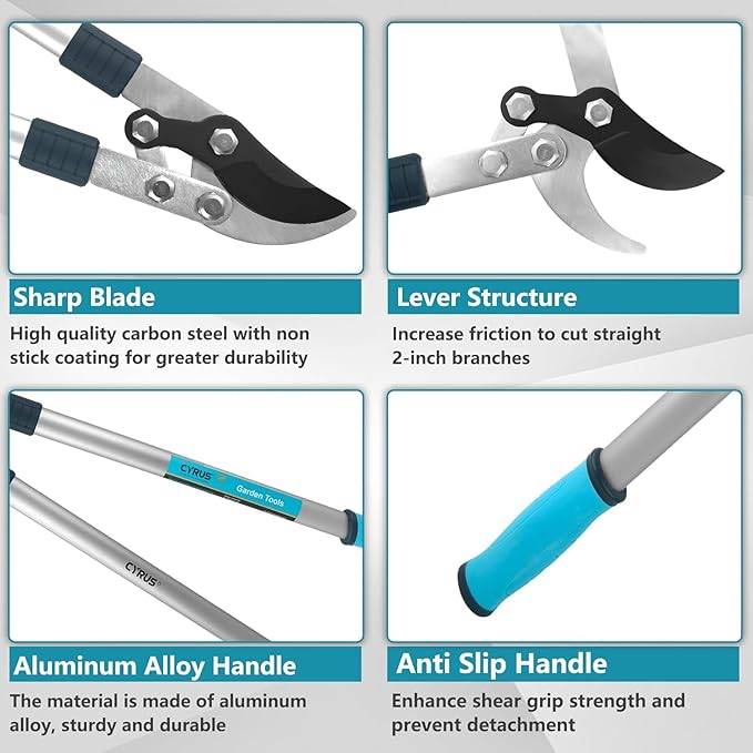 CYRUS 30-Inch Garden Loppers for Tree Trimming - 2" Cutting Capacity, Long Ergonomic Handles for Effortless Branch Cutting, Heavy-Duty Branch Trimmer for Tree Limbs, Hedges & Bushes