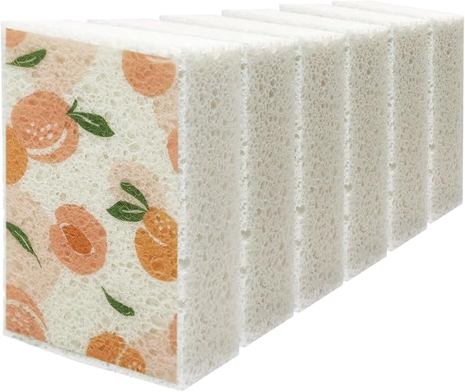 Scrub Sponge, 6 Kitchen Sponges for Cleaning Around the Home, Bathroom & More, Large Size Scratch-Free Dish Scrubber, Best for Nonstick Pots and Pans (4" x 6" x 1",Peach