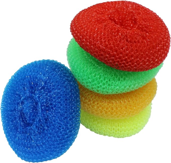 15 Pcs Plastic Dish Scrubbers, Nylon Scouring Pad Mesh Pot Scourers (Yellow+Blue+Red+Green+Orange)