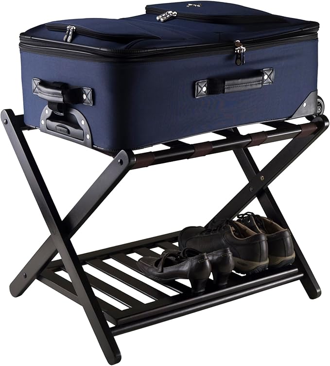 Winsome Reese Luggage Rack with Storage Shelf, for Guest Room, Bedroom, Foldable, No Assembly, Espresso