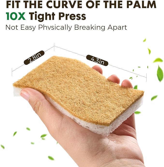 COBETE 12 Pack Natural Biodegradable Kitchen Non Scratch Sponges,Compostable Plant Based Coconut Cellulose Sponge,Eco Friendly Reusable Dish Scrubber Sponge for Pots, Pans & Household Cleaning