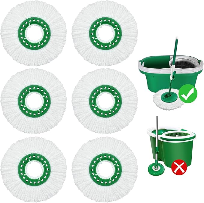 6 Pack Mop Head Replacement for Libman Tornado Spin Mop Reusable Microfiber Spin Mop Heads Refill for Libman Tornado Spin Mop System, Easy to Replace and Machine Washable (White, 6 Pack)
