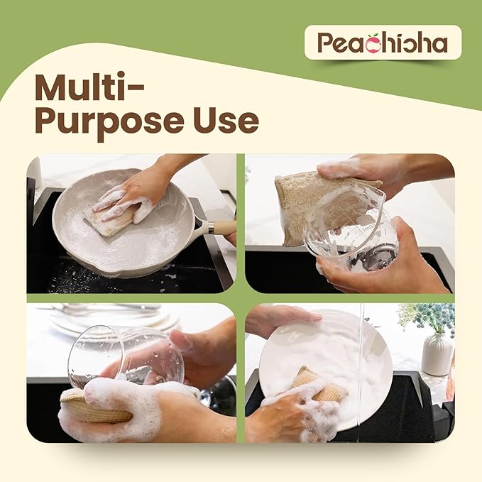 Bamboo Sponges for Dish Washing Reusable Dish Sponge Multi Use Kitchen Sponges Non-Scratch Reusable Cleaning Pads for Dishes, Pots and Pans, Pack of 5