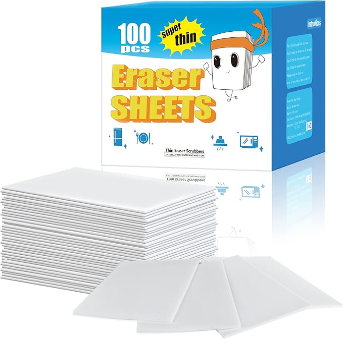 100PCS Eraser Sheets, Magic Cleaning Sponge Reusable, Thin Nano Dish Sponge Cleaner Pads Eraser Wipes for Kitchen Shoe Furniture Bathroom Shower Sink Hard-to-Reach Places