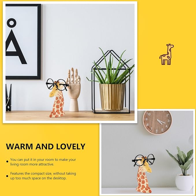 Housoutil Giraffe Shaped Eyeglasses Stand Wooden Desktop Eyewear Organizer Display Rack for Sunglasses Storage Home Office Decor